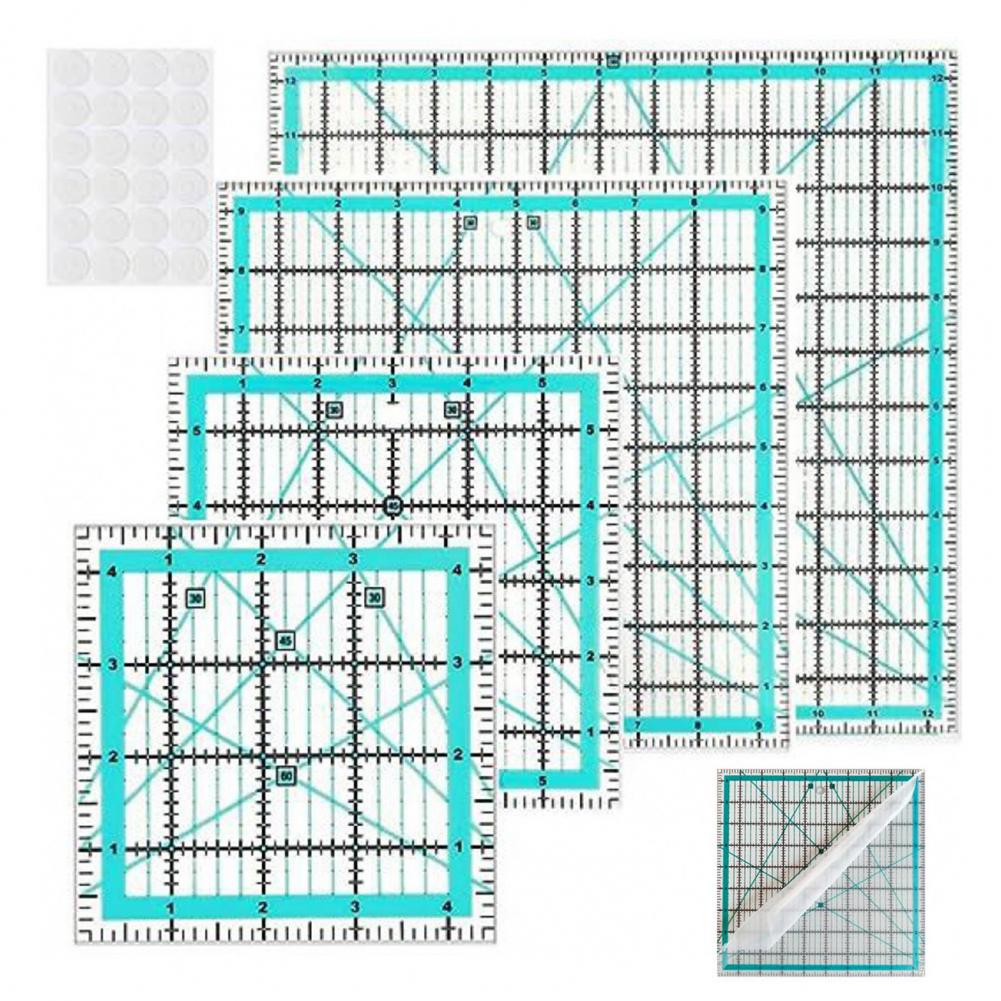 Quilting Ruler Square - 4Pcs Acrylic Quilting Ruler with Rings
