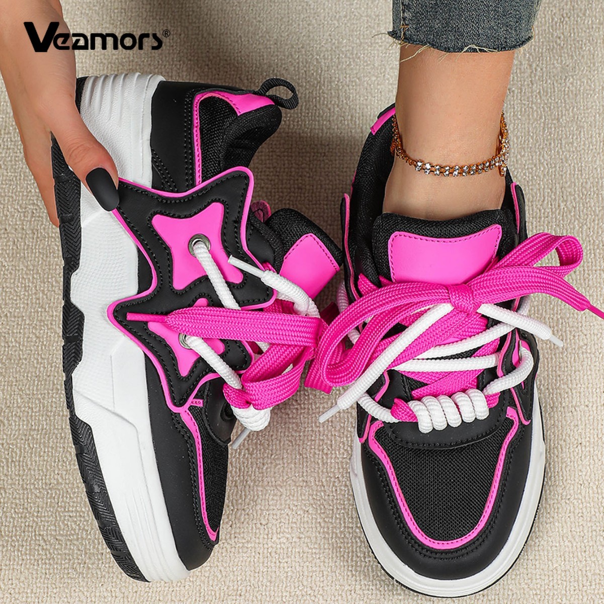 Sewing Cloth - Trendy Platform Sneakers Women Chunky Shoes