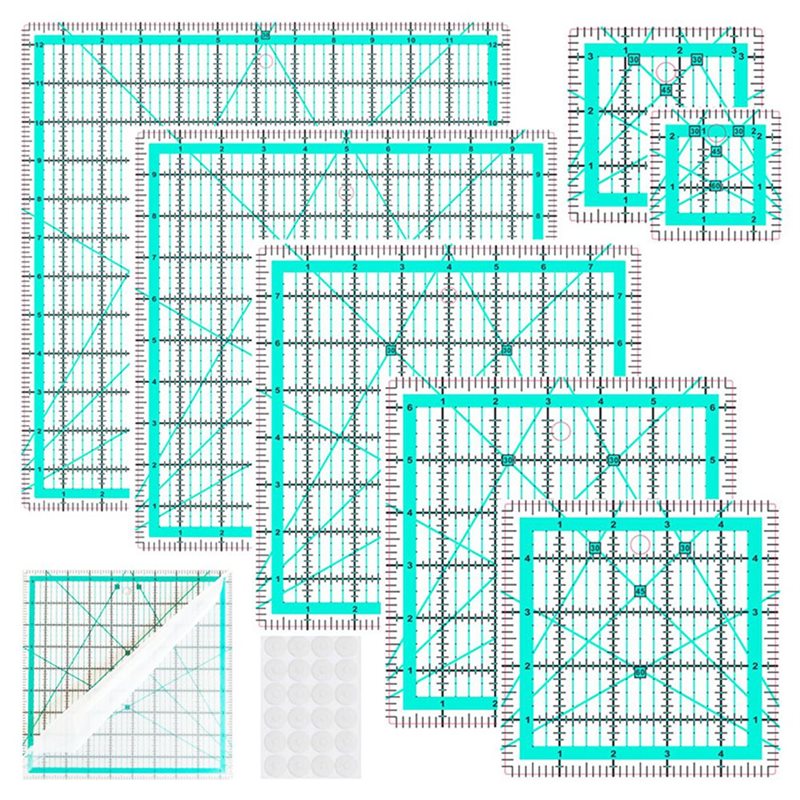 Quilting Ruler Square - A25F-Blue 7-Piece Collar Ruler, DIY Square