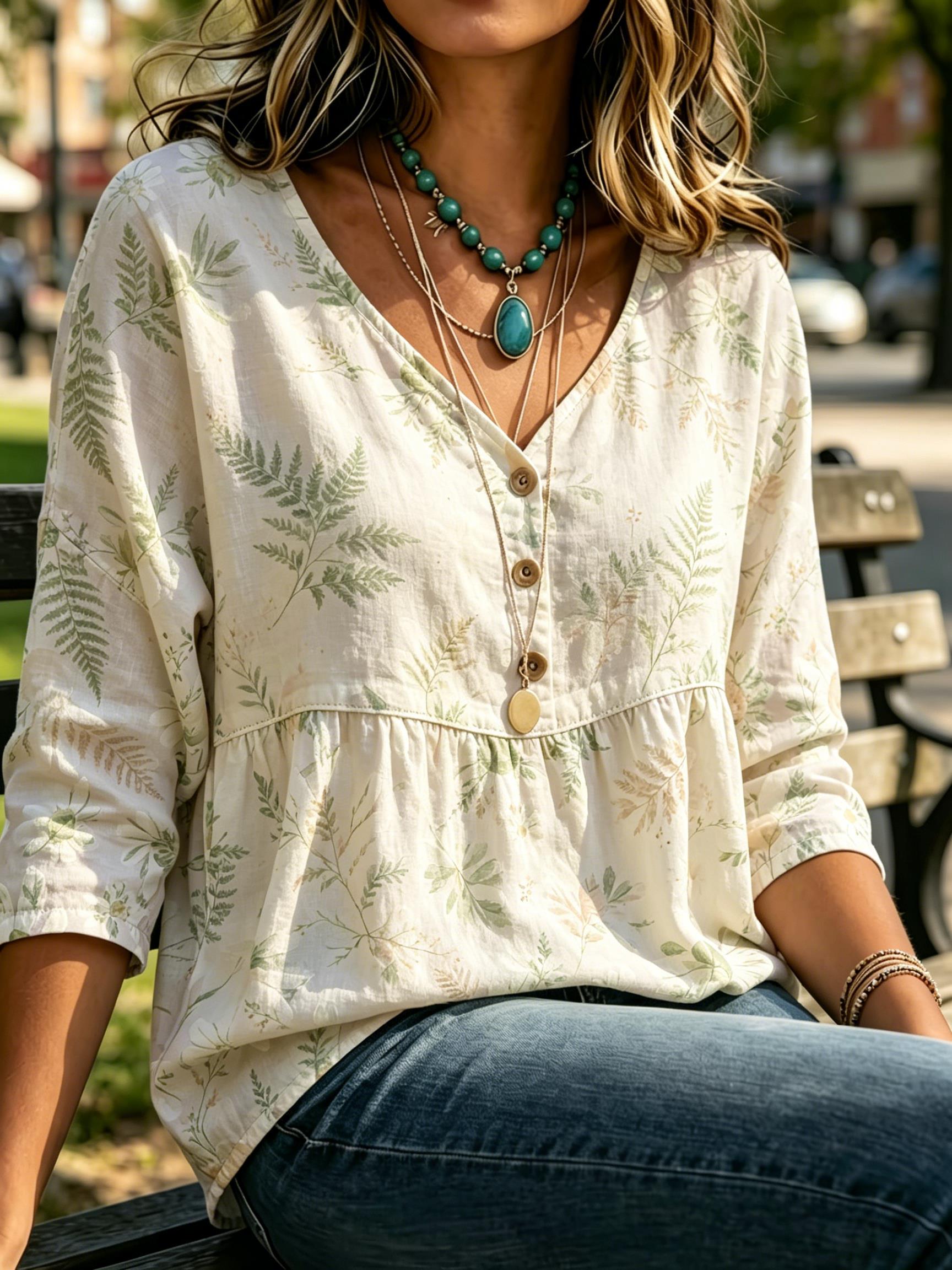 Sewing V - Women's Delicate Fern Leaf Botanical Print