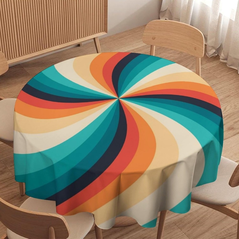 Century Textile & Sewing Supply Saskatoon Sk - Vintage Groovy Swirl Round Tablecloth 70s