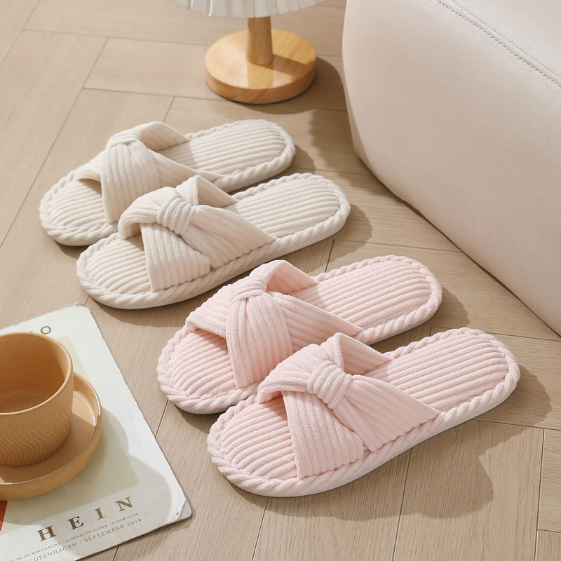 Sewing Cloth - Corduroy Cross Strap Home Slippers for