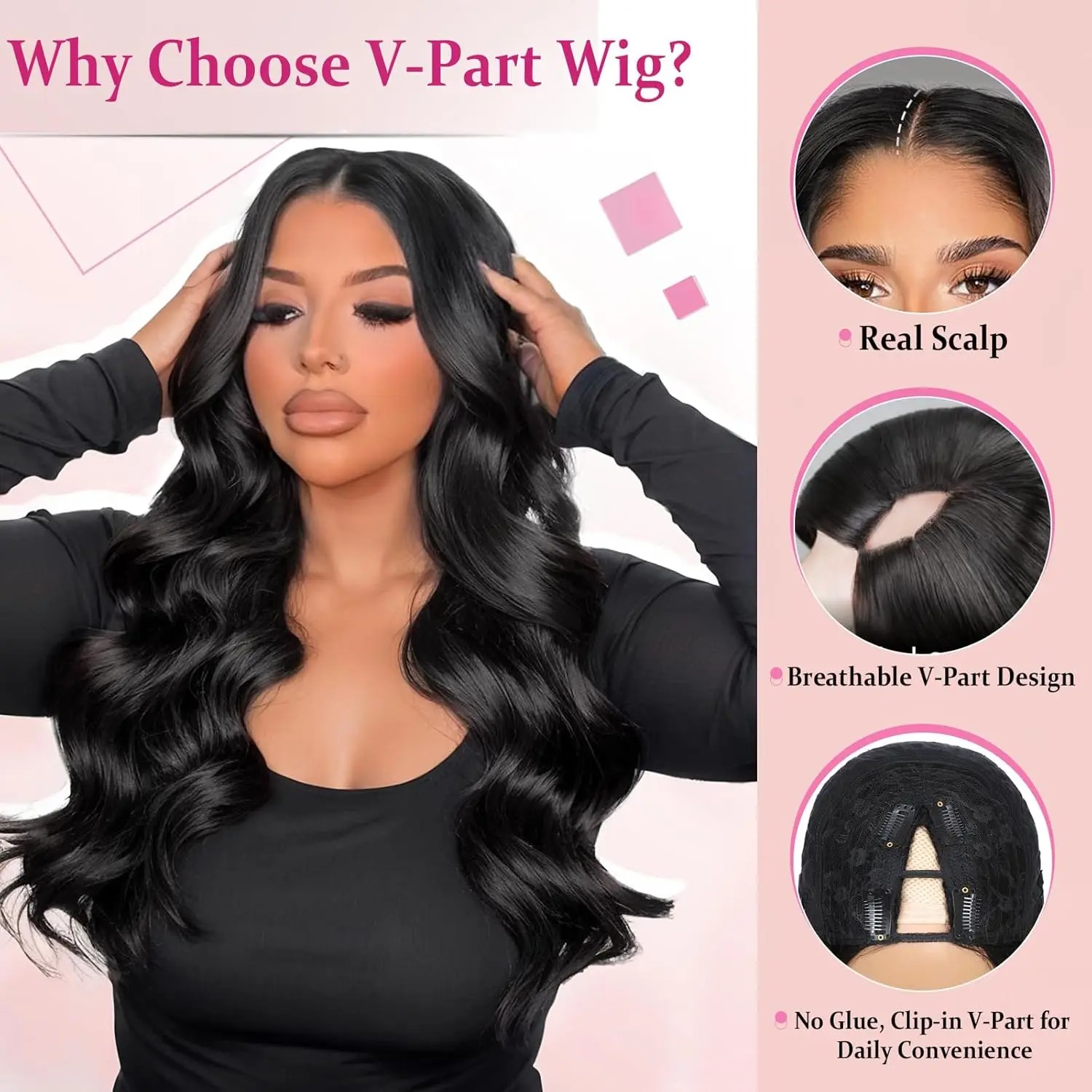 V Part Wig Human Hair Body Wav - Sewing V 评论和价格