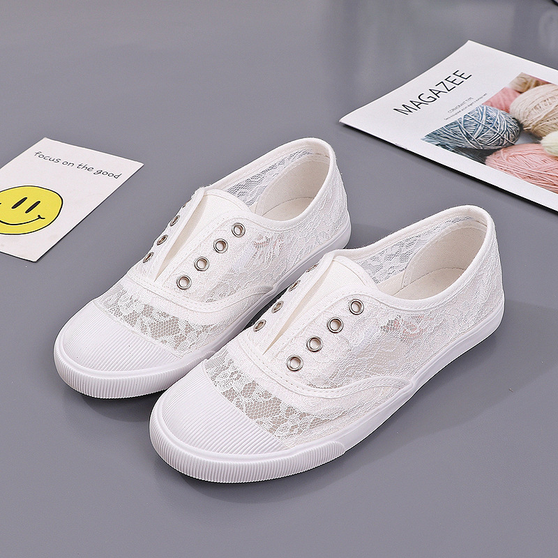 Fashion Lace White Canvas Shoe - Sewing Cloth 评论和价格