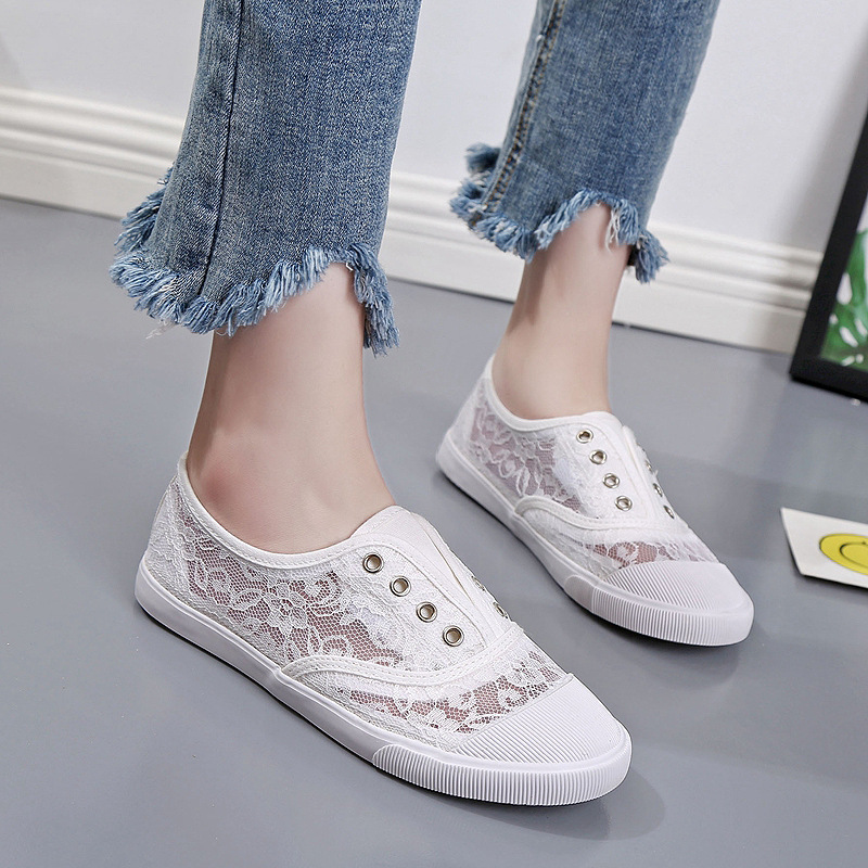 Fashion Lace White Canvas Shoe - Sewing Cloth 评论和价格