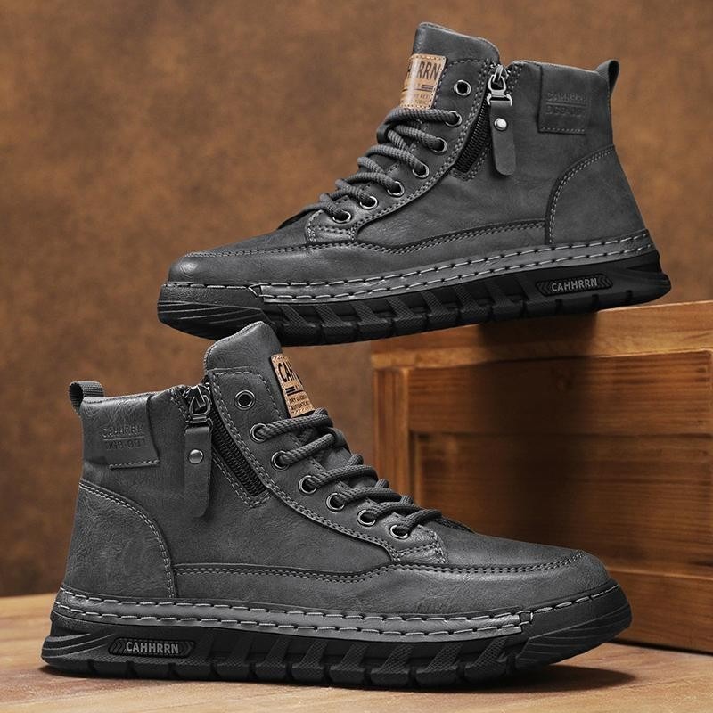 Men Leather High Top Ankle Boo - Sewing Cloth 评论和价格