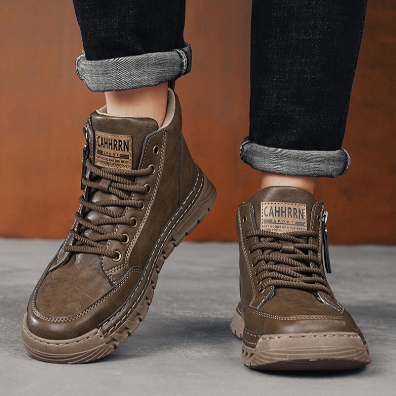 Men Leather High Top Ankle Boo - Sewing Cloth 评论和价格