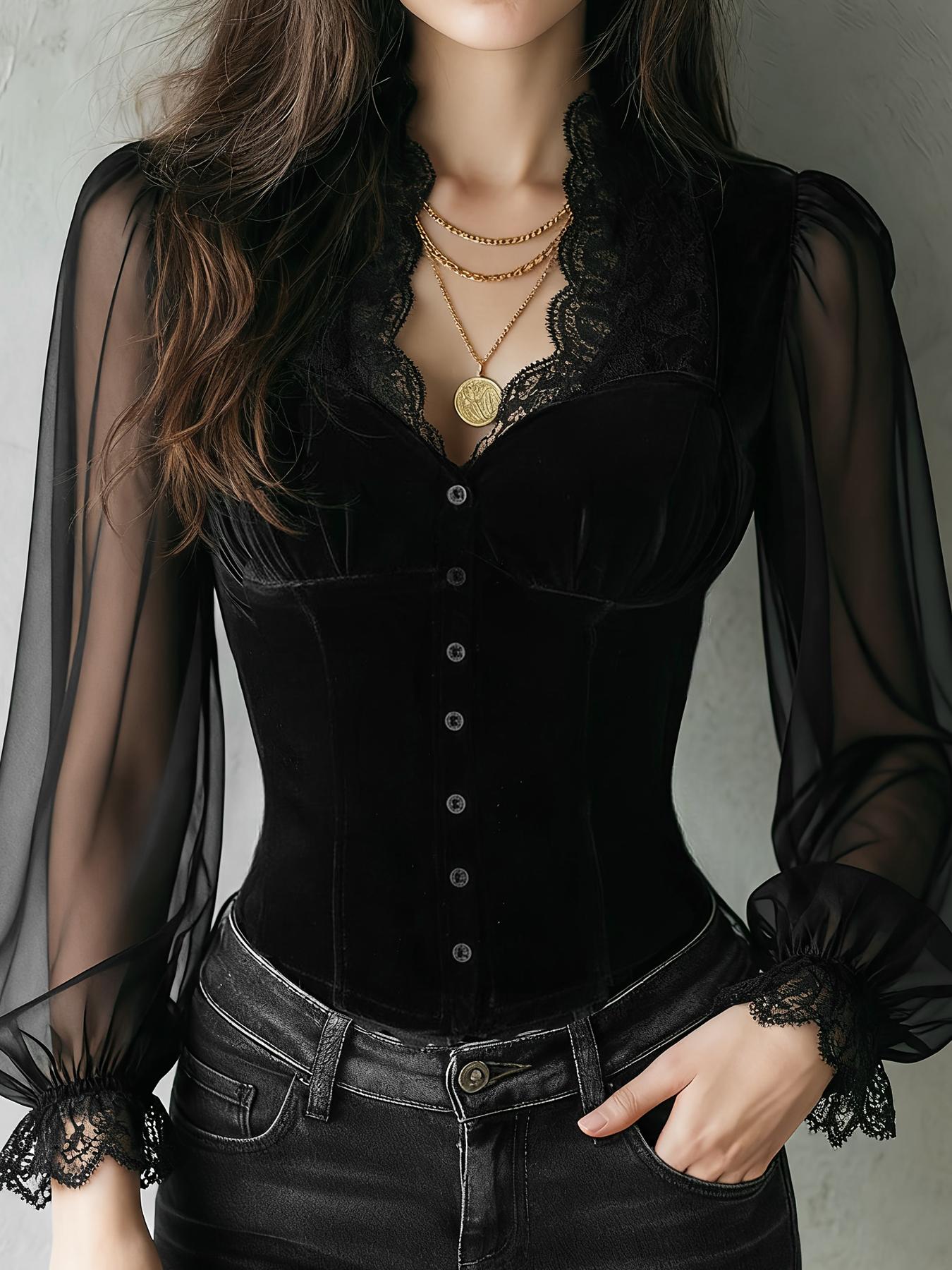Ladies Solid Color Lace Trim F - Sewing V 评论和价格