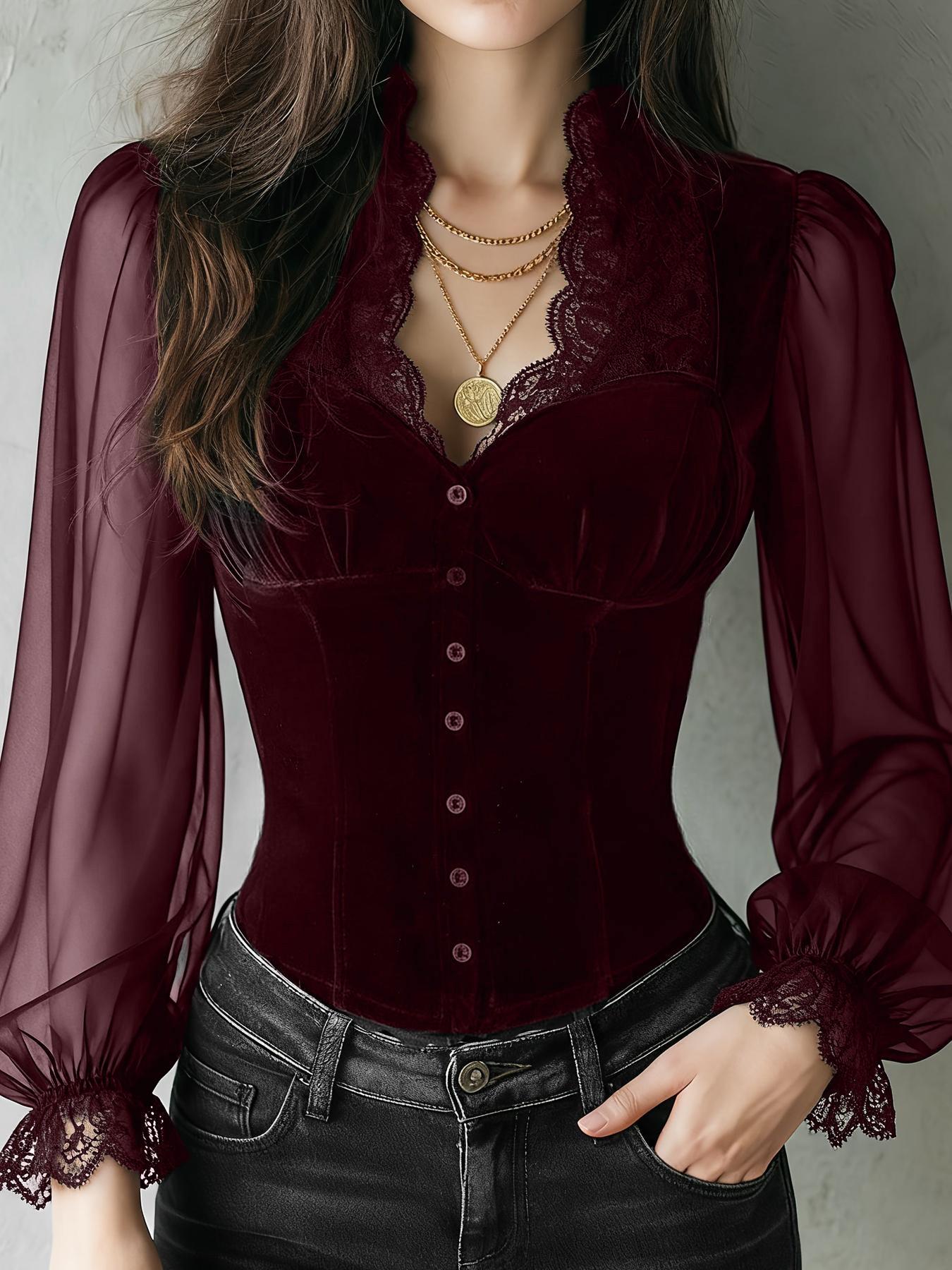 Ladies Solid Color Lace Trim F - Sewing V 评论和价格