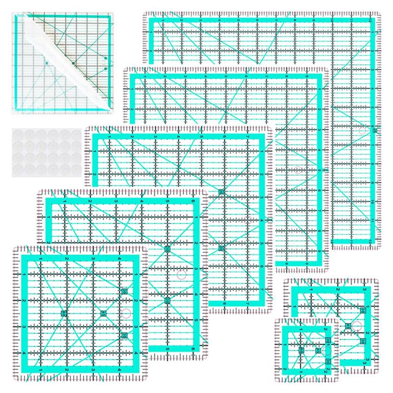 A25F-Blue 7-Piece Collar Ruler - Quilting Ruler Square 评论和价格