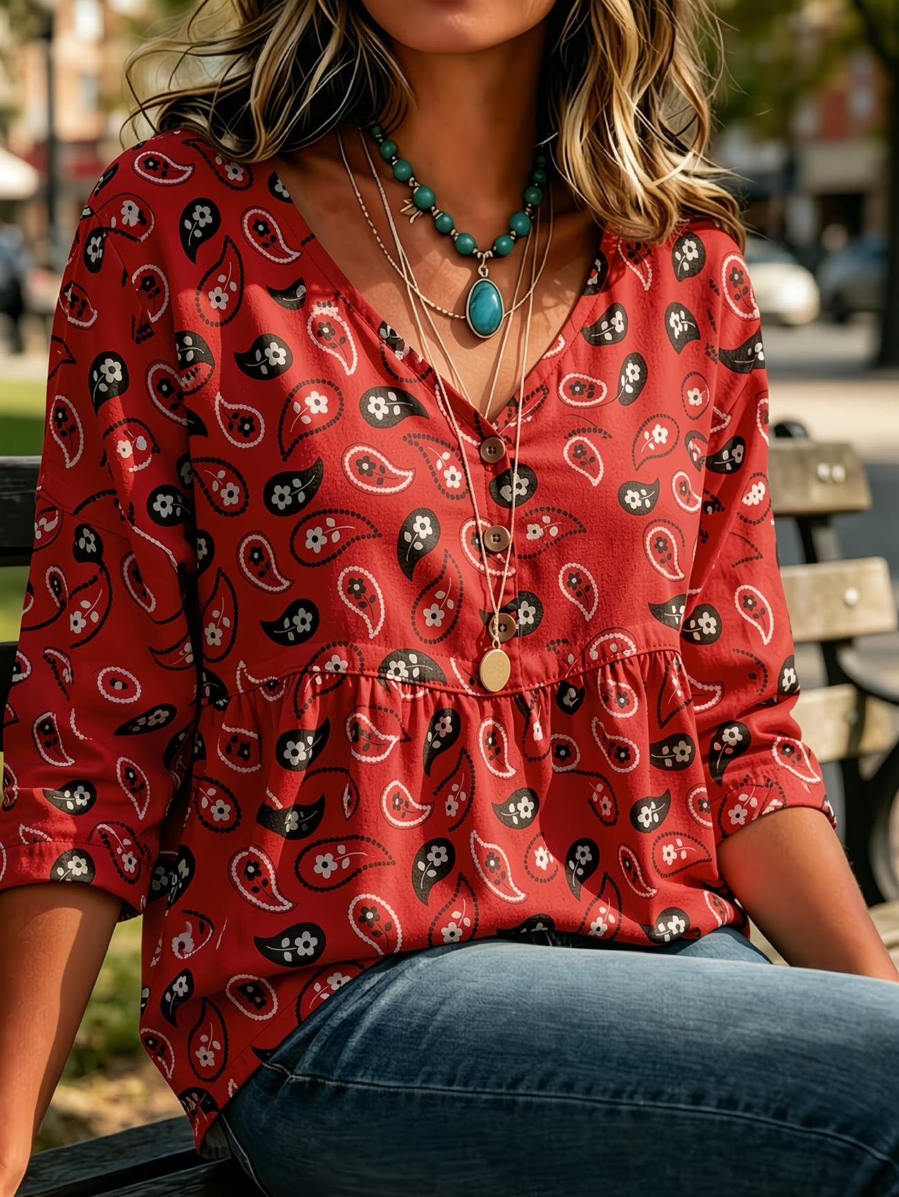 Women's Red Tiny Floral Paisle - Sewing V 评论和价格